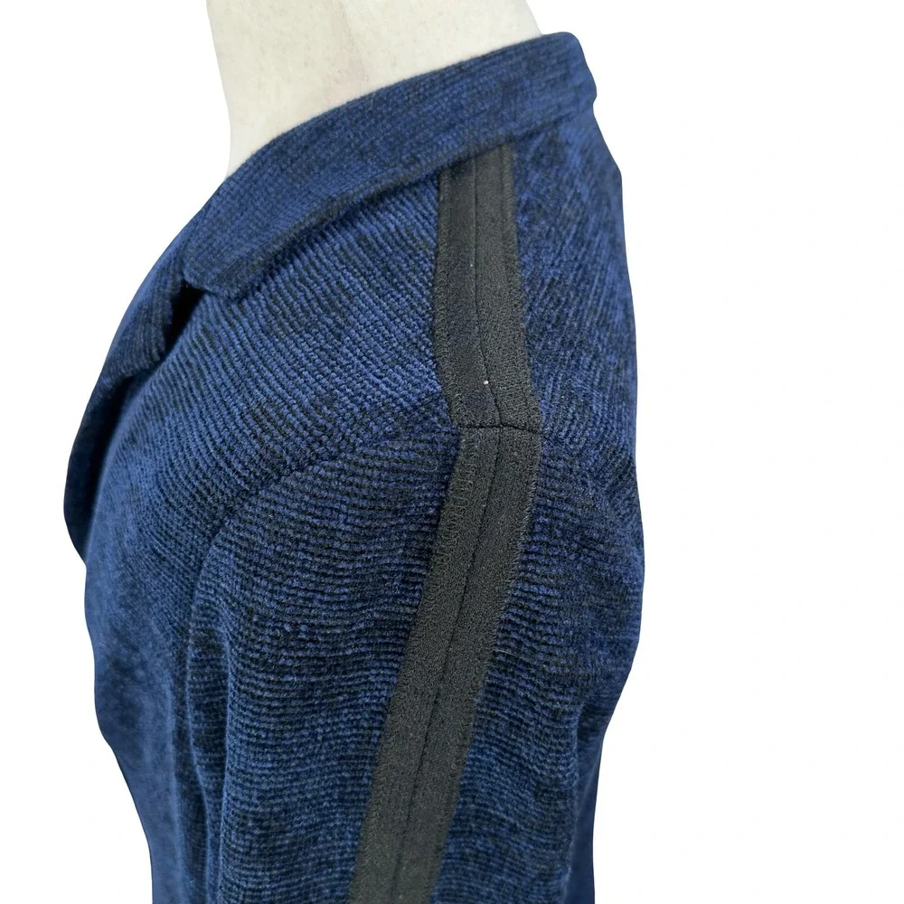 Drew Navy Blue‎ Textured Knit Blazer Jacket Side Stripe Womens Large Made in USA